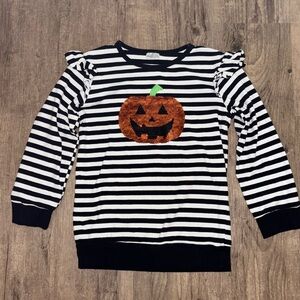 Halloween Jack-O-Lantern pumpkin girls sequin ruffle sleeve shirt